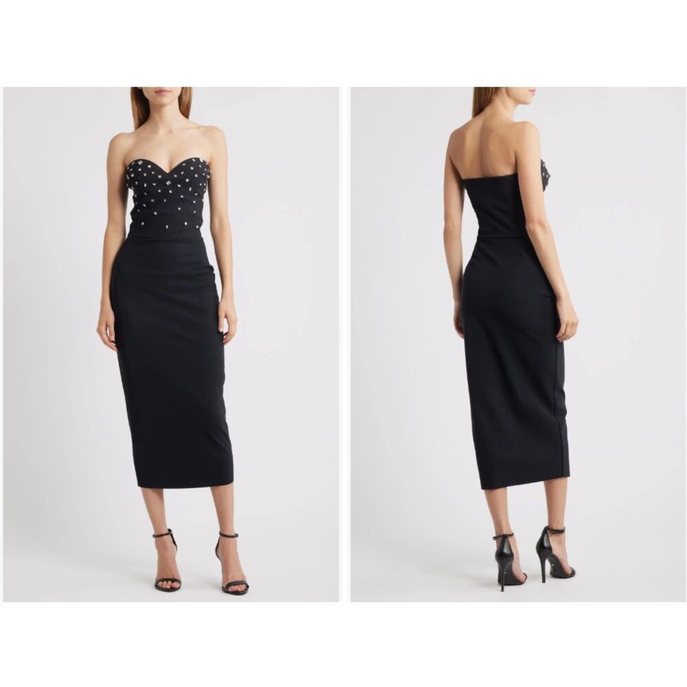 Chiara Boni Petite Robe Black Mahta Rhinestone Strapless Cocktail Dress Size 38